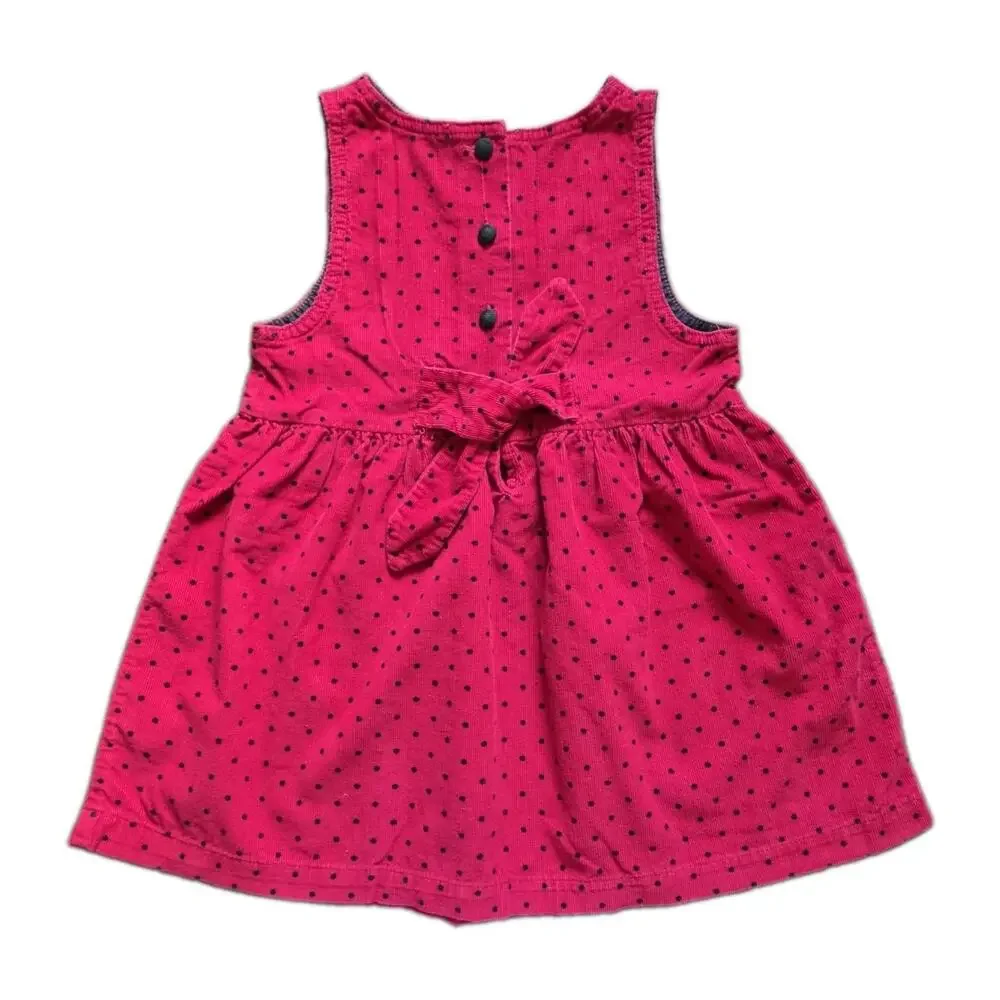 VTG 90s OshKosh B'Gosh Red Corduroy Jumper Dress Polka Dot Girls Sz 5 USA